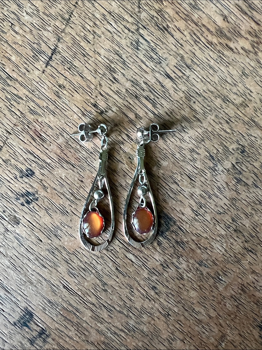 Silver Teardrop Earrings with Amber Gemstones - Women Jewelry